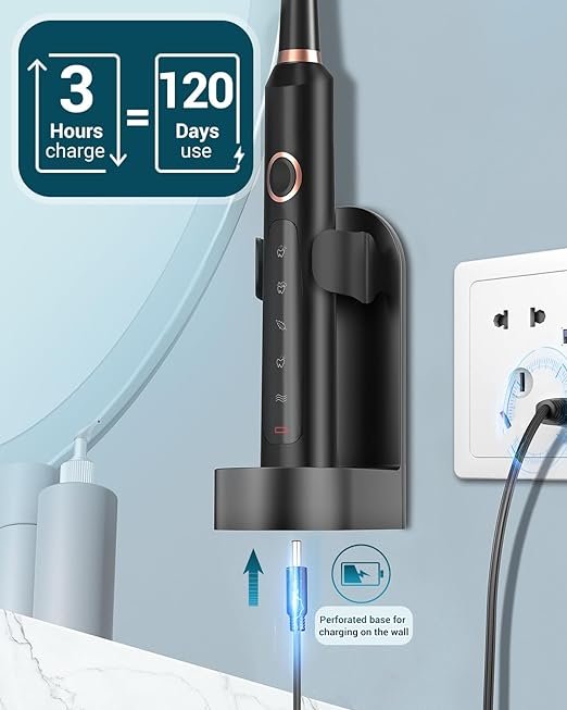 61UTBFIqhwL._AC_SX522_ Sonic Electric Toothbrush for Adults - Rechargeable Electric toothbrush with 8 Brush Heads & Travel Case,Teeth Whitening , Power Electric Toothbrush with Holder, 3Hours Charge for 120 Days - Image 13