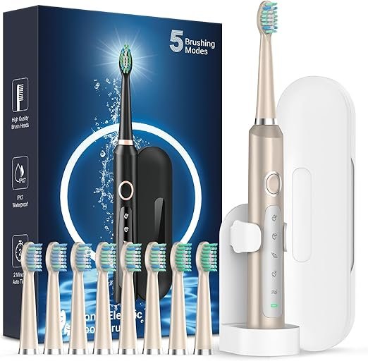 710r-ygKw1L._AC_SX522_ Sonic Electric Toothbrush for Adults - Rechargeable Electric toothbrush with 8 Brush Heads & Travel Case,Teeth Whitening , Power Electric Toothbrush with Holder, 3Hours Charge for 120 Days - Image 9