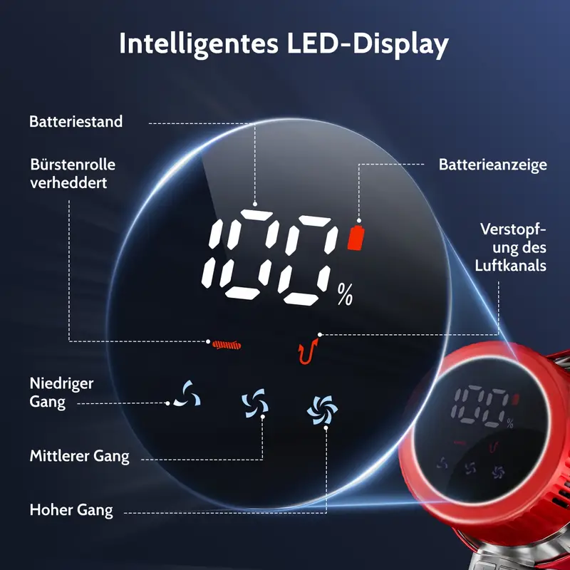 10 Airchros Akku Staubsauger 60000Pa/50Min, Cordless Vacuum Cleaner with Smart Display And Charging Station, Lightweight Anti-Tangle Vacuum Cleaner, Super Quiet Cordless Vacuum Cleaner for Hard Floors Carpets Pet Hair - Image 10