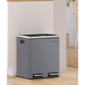 Kitchen Trash Can, 2 x 15 Liters, 2-Compartment Waste Separation System, Includes 15 Garbage Bags, Waste Bin, Kick Bin, Recyclable Waste, Organic Waste, Softclose Lid, Compact Design, Rust Resistant, Modern Look, Removable Inner Buckets, Foot Pedal, Soft Close Lids, Practical Handles - Knapdirect