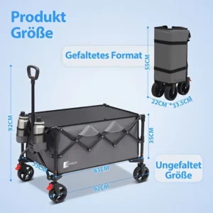 Sunula Collapsible Wagon Cart, Supports Up to 149.69 KG with A 300L Capacity, Oversized All-terrain Wheels for Sand, Grass & Gravel, Perfect for Shopping, Camping, Gardening, Beach Trips, And Outdoor Activities. Folds Compactly for Easy Storage. - Knapdirect